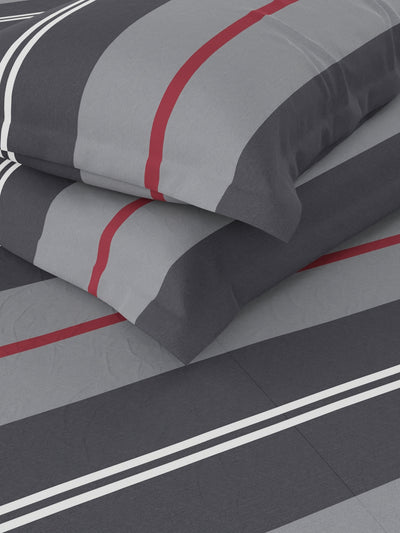Super Soft 100% Cotton Double Comforter With 1 King Bedsheet And 2 Pillow Covers For All Weather <small> (stripe-grey)</small>