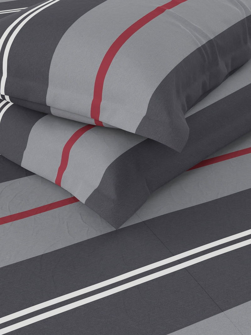 Super Soft 100% Cotton Double Comforter With 1 King Bedsheet And 2 Pillow Covers For All Weather <small> (stripe-grey)</small>