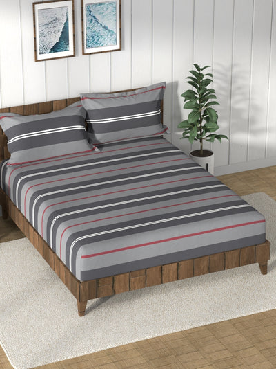 Super Soft 100% Cotton King Bedsheet And 2 Pillow Covers <small> (stripe-grey)</small>