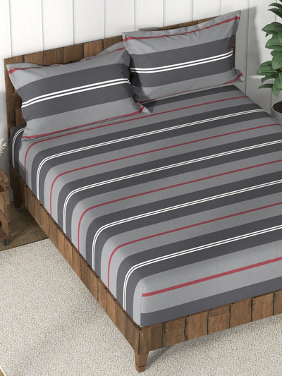 Super Soft 100% Cotton King Bedsheet And 2 Pillow Covers <small> (stripe-grey)</small>