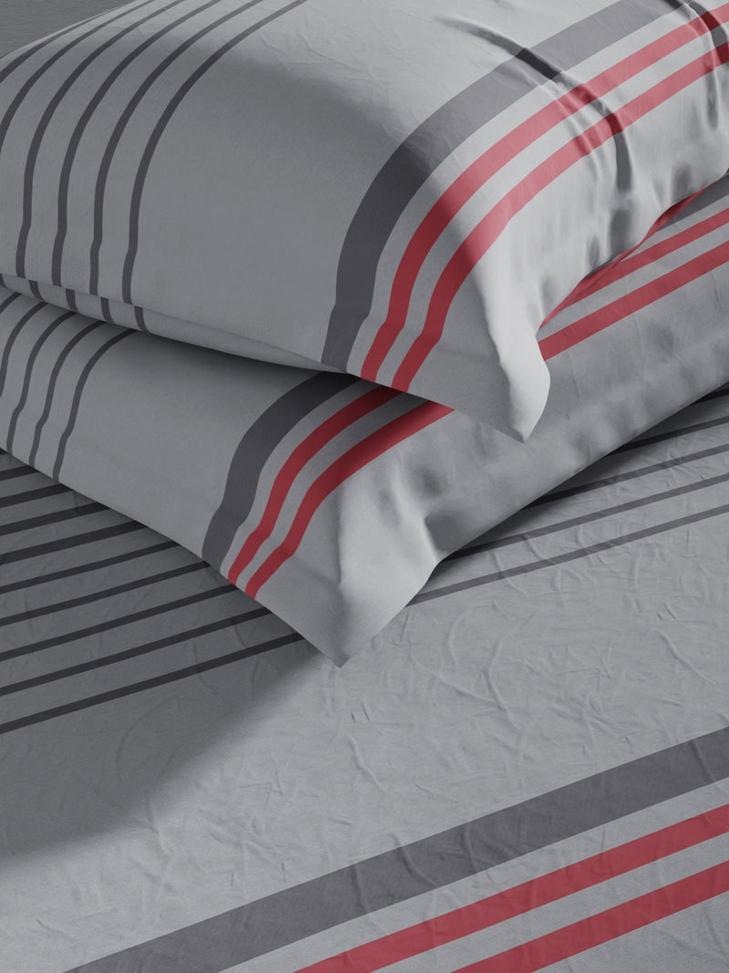 Super Soft 100% Cotton King Bedsheet And 2 Pillow Covers <small> (stripe-grey)</small>