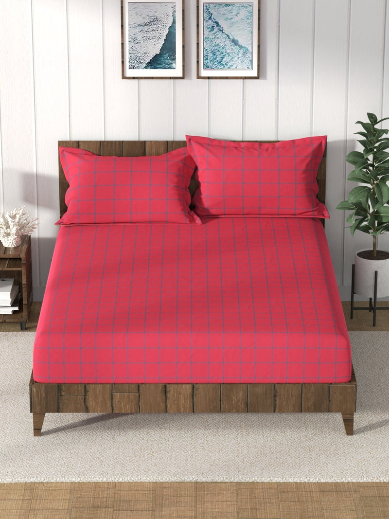 Super Soft 100% Cotton King Bedsheet And 2 Pillow Covers <small> (stripe-blue/red)</small>