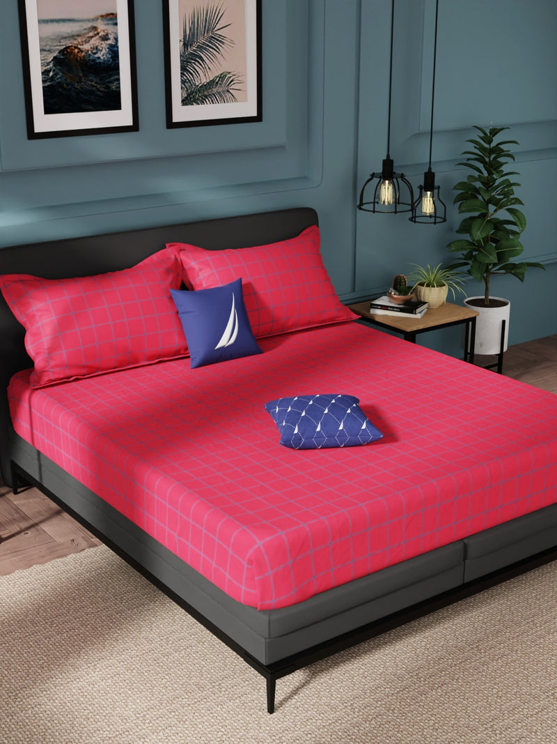 Super Soft 100% Cotton King Bedsheet And 2 Pillow Covers <small> (stripe-blue/red)</small>