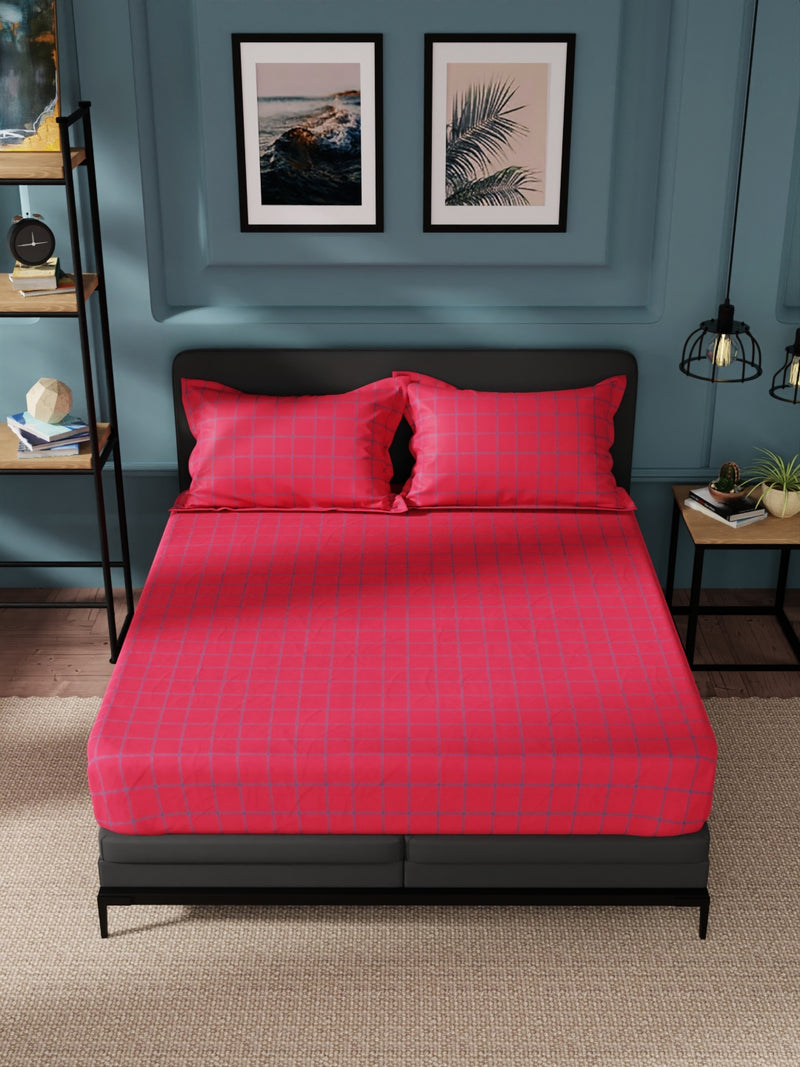Super Soft 100% Cotton King Bedsheet And 2 Pillow Covers <small> (stripe-blue/red)</small>
