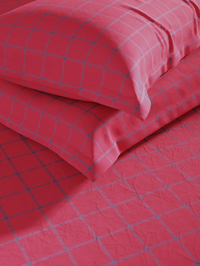 Super Soft 100% Cotton King Bedsheet And 2 Pillow Covers <small> (stripe-blue/red)</small>