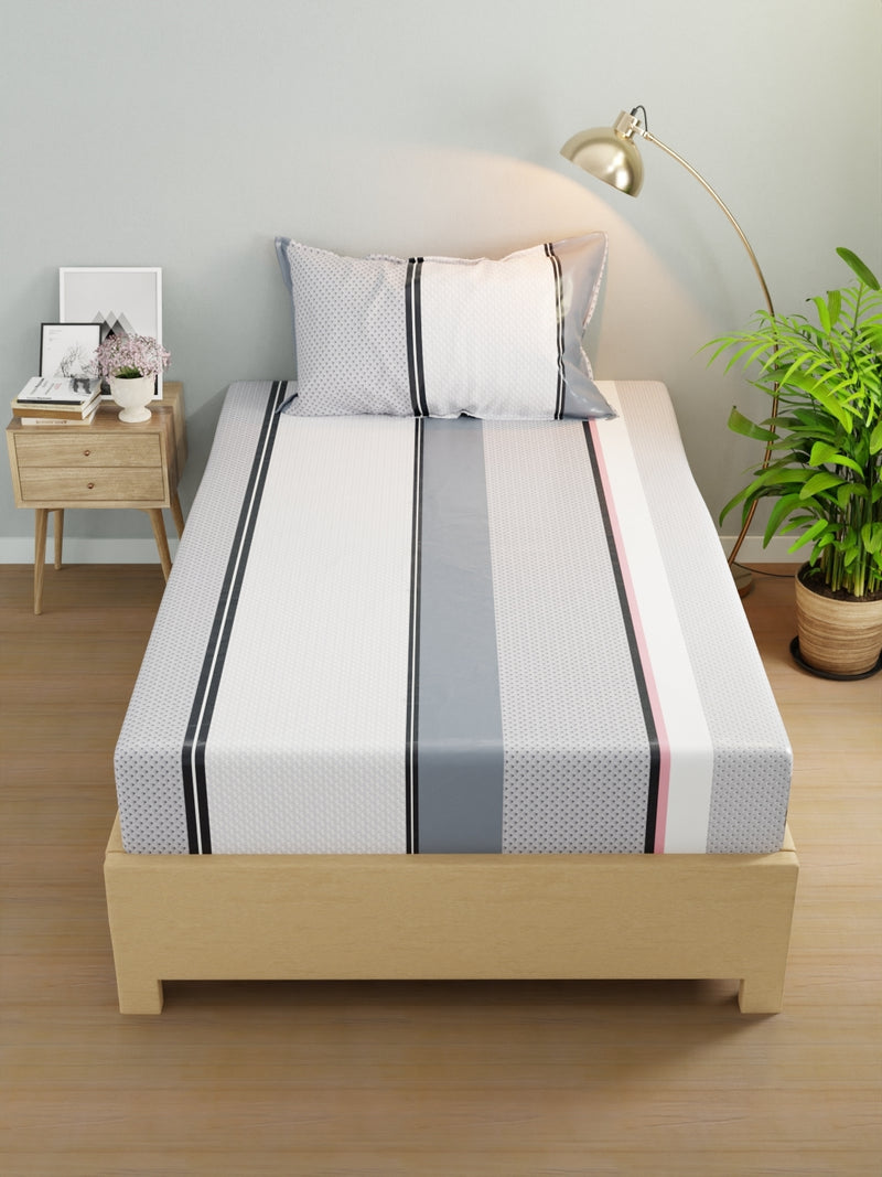 Extra Smooth Micro Single Bedsheet With 1 Pillow Cover <small> (stripe-grey/multi)</small>
