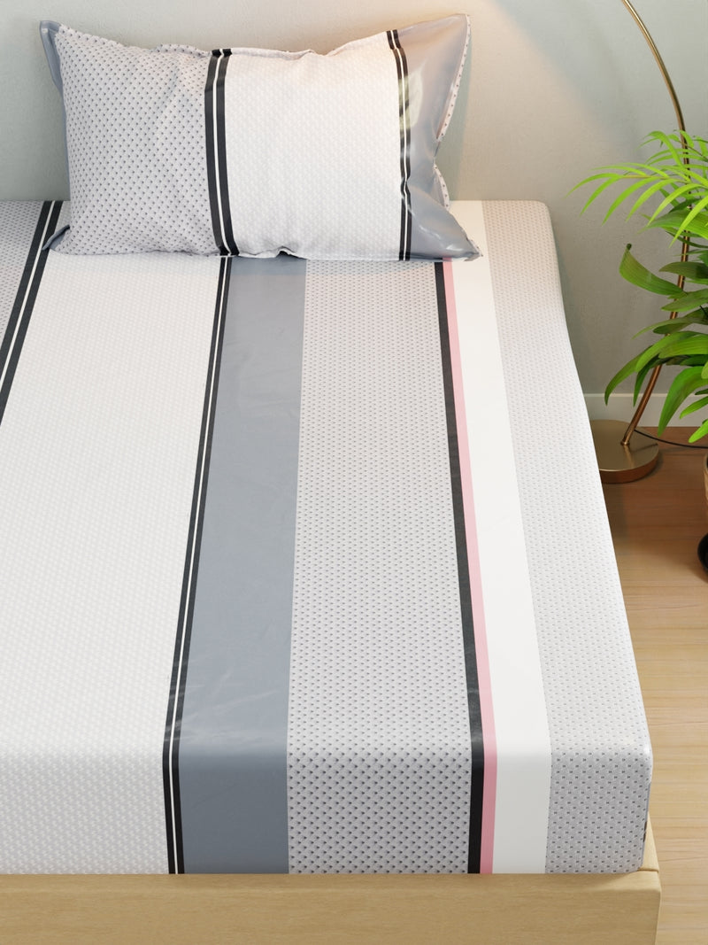Extra Smooth Micro Single Bedsheet With 1 Pillow Cover <small> (stripe-grey/multi)</small>