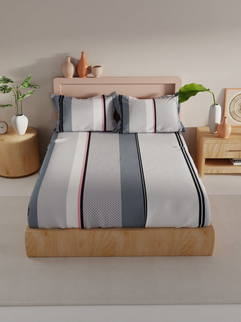 Bamboo Micro King Bedsheet With 2 Pillow Covers <small> (stripe-grey/multi)</small>