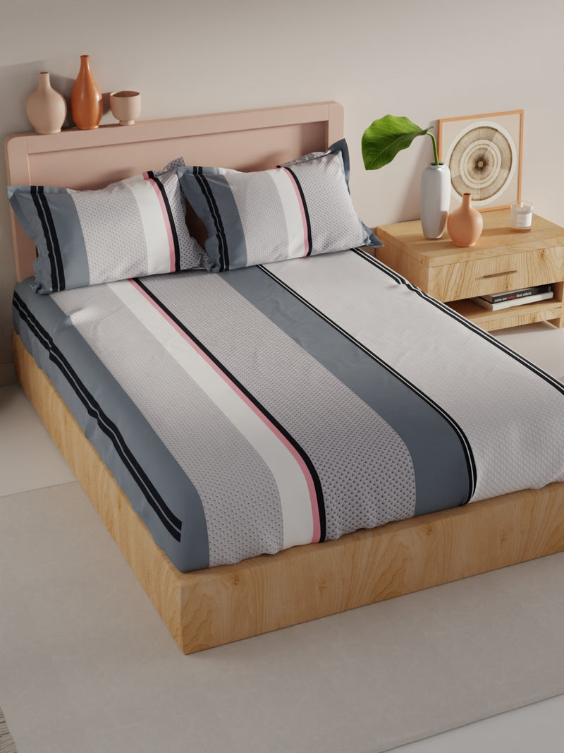 Bamboo Micro King Bedsheet With 2 Pillow Covers <small> (stripe-grey/multi)</small>