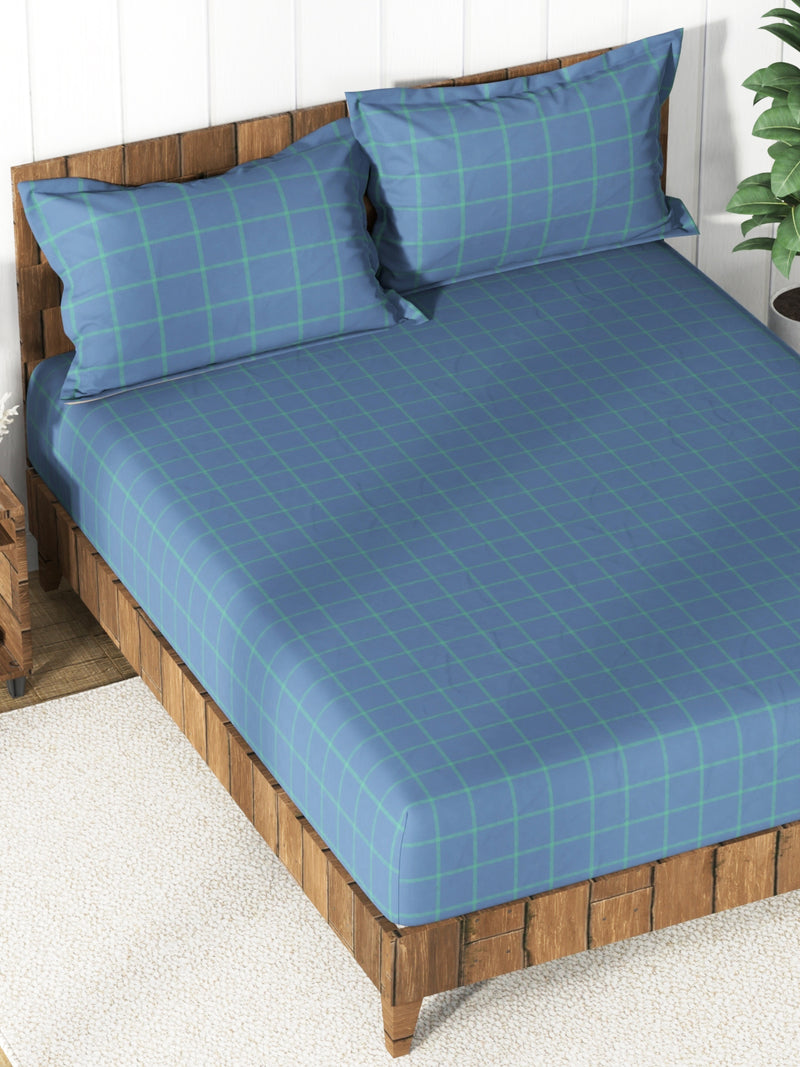 Super Soft 100% Cotton King Bedsheet And 2 Pillow Covers <small> (stripe-green/navy)</small>