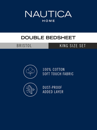 Super Soft 100% Cotton King Bedsheet And 2 Pillow Covers <small> (stripe-green/navy)</small>