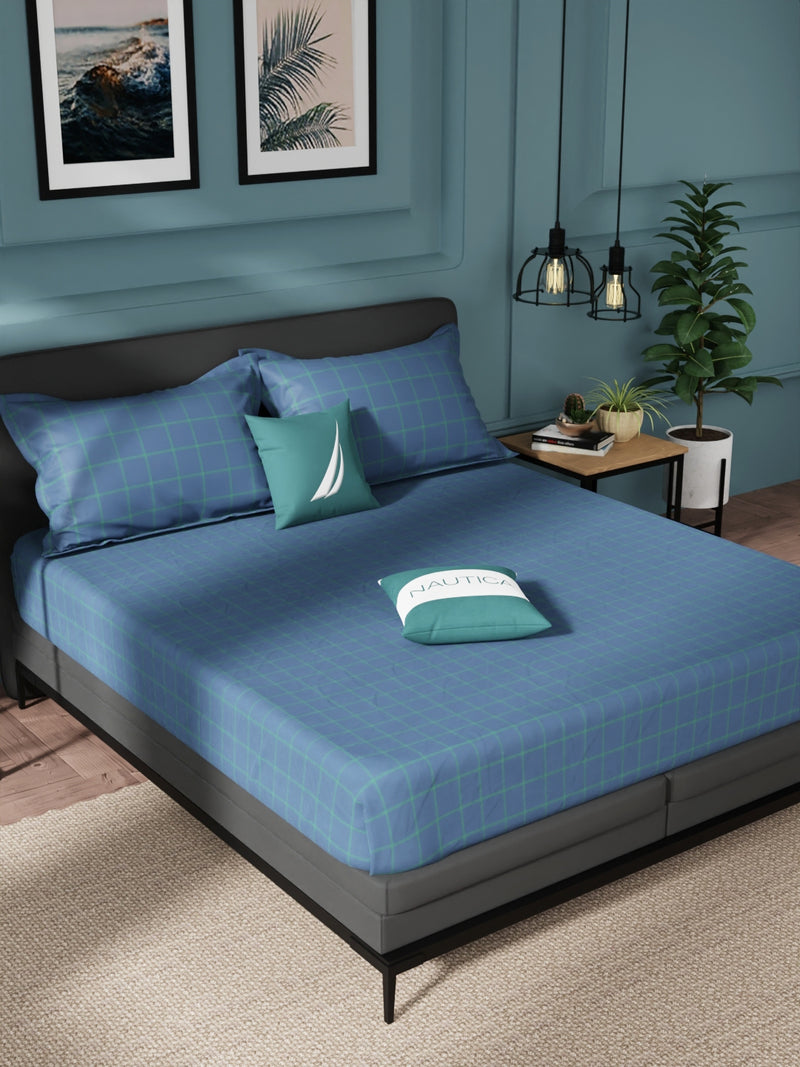 Super Soft 100% Cotton King Bedsheet And 2 Pillow Covers <small> (stripe-green/navy)</small>