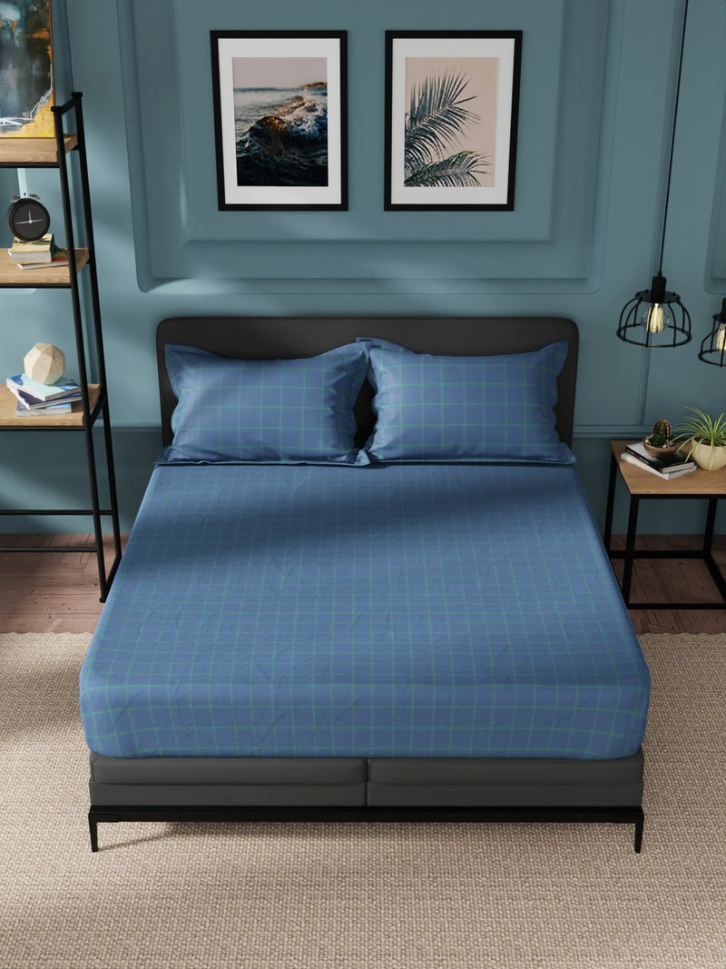 Super Soft 100% Cotton King Bedsheet And 2 Pillow Covers <small> (stripe-green/navy)</small>