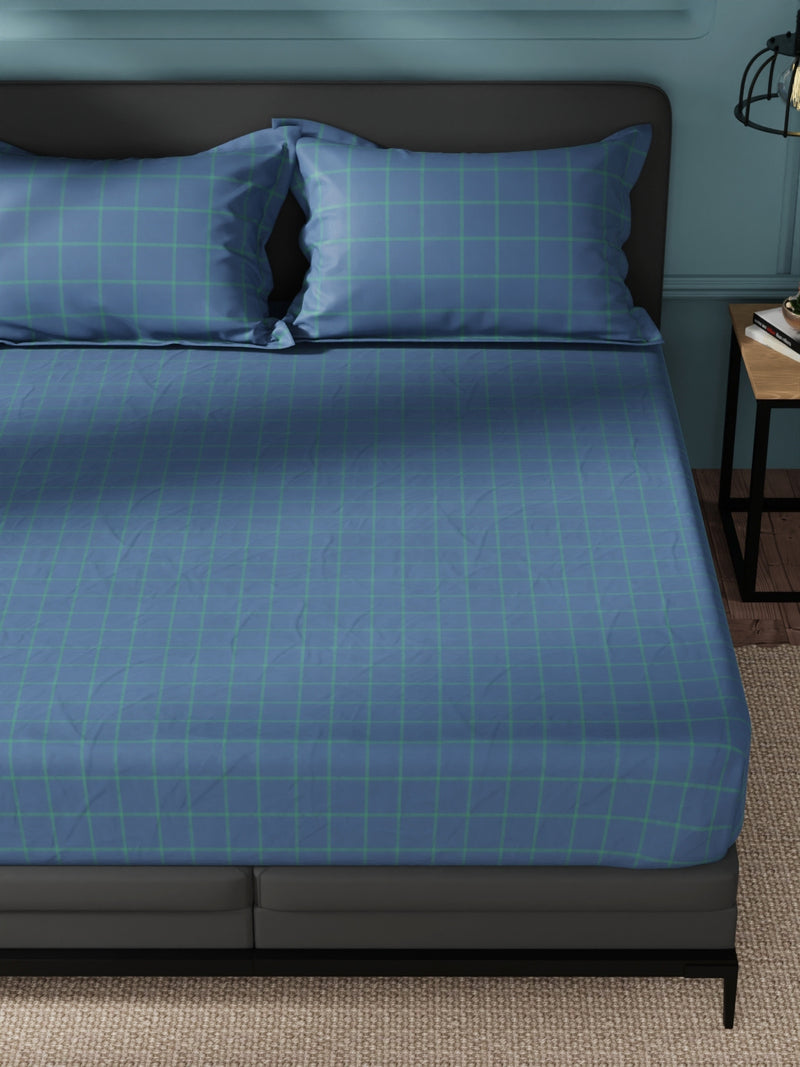 Super Soft 100% Cotton King Bedsheet And 2 Pillow Covers <small> (stripe-green/navy)</small>