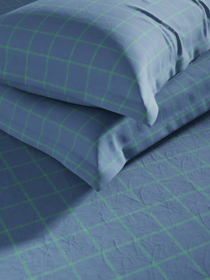 Super Soft 100% Cotton King Bedsheet And 2 Pillow Covers <small> (stripe-green/navy)</small>