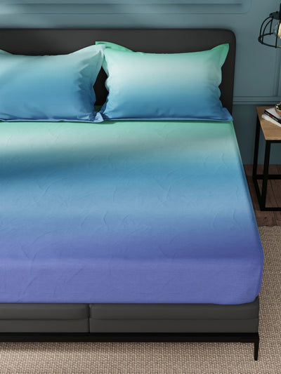 Super Soft 100% Cotton King Bedsheet And 2 Pillow Covers <small> (solid-blue/green)</small>