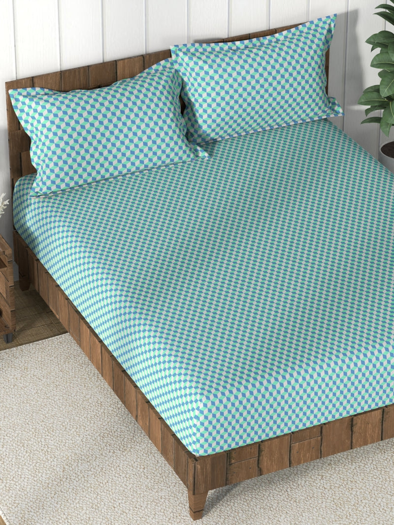 Super Soft 100% Cotton King Bedsheet And 2 Pillow Covers <small> (solid-blue/green)</small>