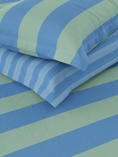 Super Soft 100% Cotton Double Comforter With 1 King Bedsheet And 2 Pillow Covers For All Weather <small> (stripe-blue/green)</small>