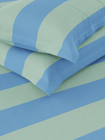 Super Soft 100% Cotton Double Comforter With 1 King Bedsheet And 2 Pillow Covers For All Weather <small> (stripe-blue/green)</small>