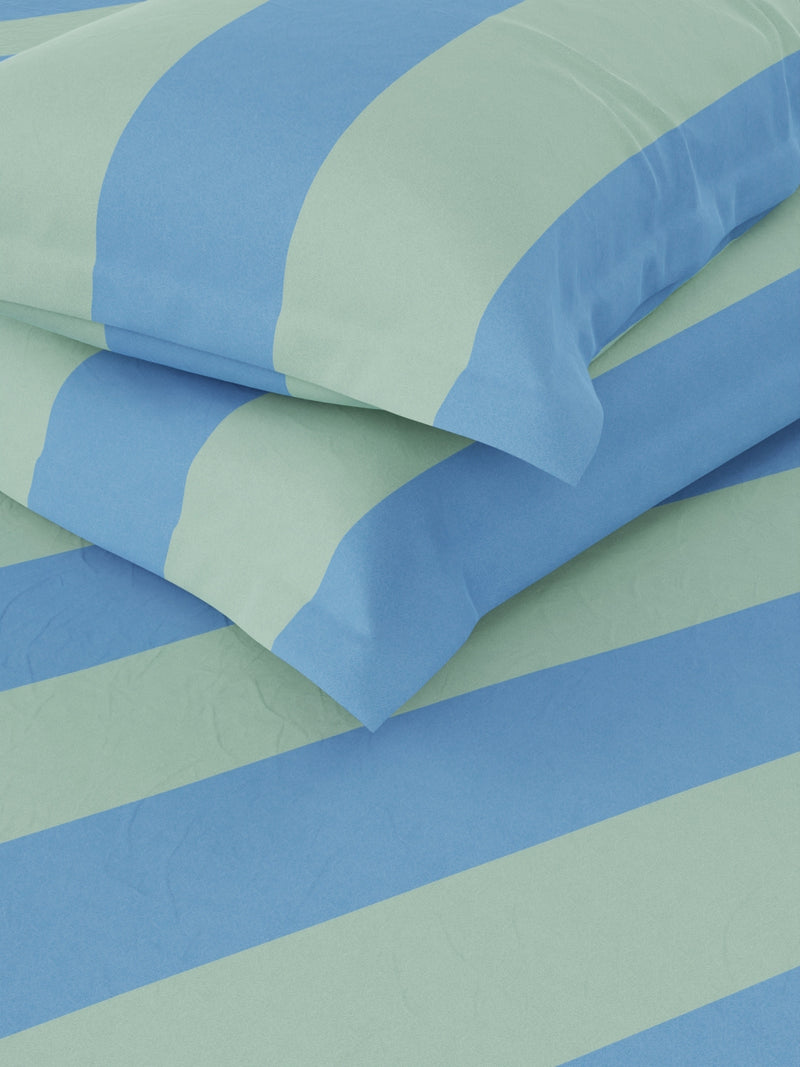 Super Soft 100% Cotton Double Comforter With 1 King Bedsheet And 2 Pillow Covers For All Weather <small> (stripe-blue/green)</small>