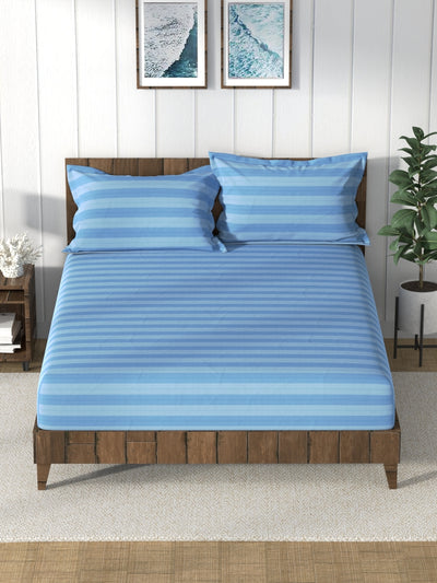 Super Soft 100% Cotton King Bedsheet And 2 Pillow Covers <small> (stripe-blue/green)</small>