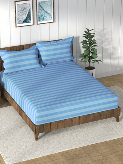 Super Soft 100% Cotton King Bedsheet And 2 Pillow Covers <small> (stripe-blue/green)</small>