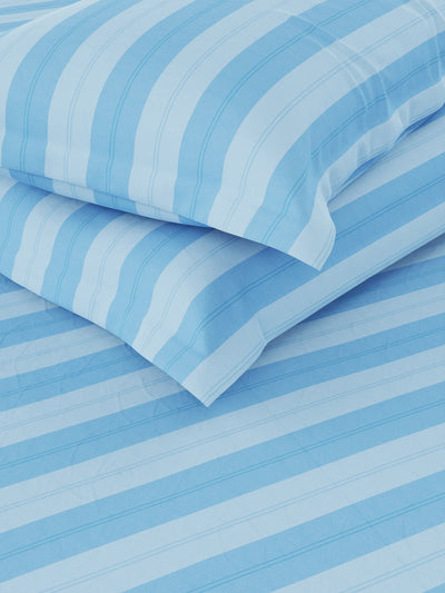 Super Soft 100% Cotton King Bedsheet And 2 Pillow Covers <small> (stripe-blue/green)</small>