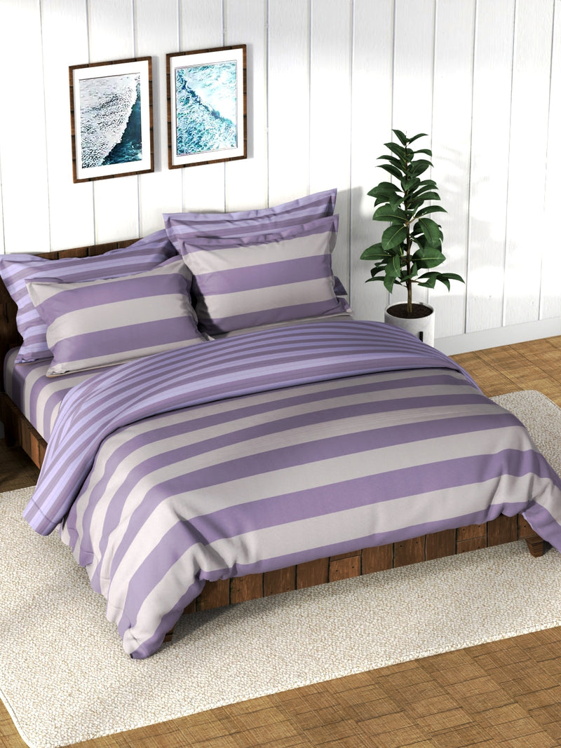 Super Soft 100% Cotton Double Comforter With 1 King Bedsheet And 2 Pillow Covers For All Weather <small> (checks-purple/grey)</small>