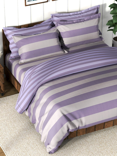 Super Soft 100% Cotton Double Comforter With 1 King Bedsheet And 2 Pillow Covers For All Weather <small> (checks-purple/grey)</small>