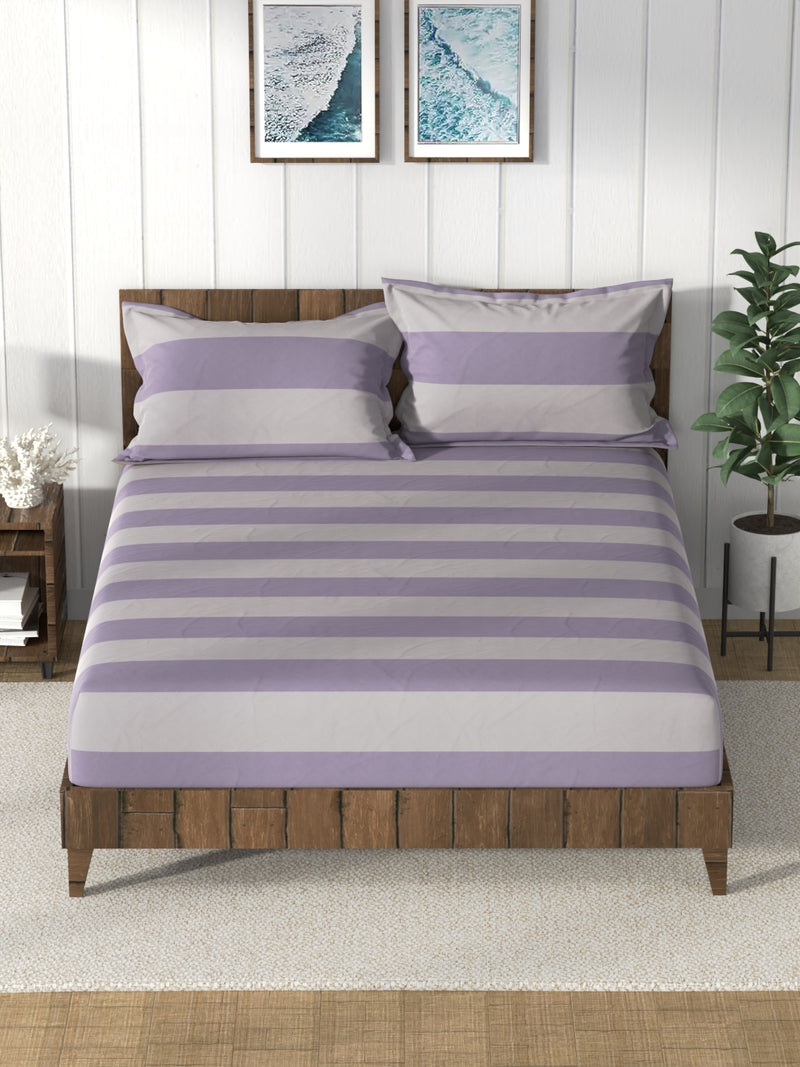 Super Soft 100% Cotton King Bedsheet And 2 Pillow Covers <small> (checks-purple)</small>