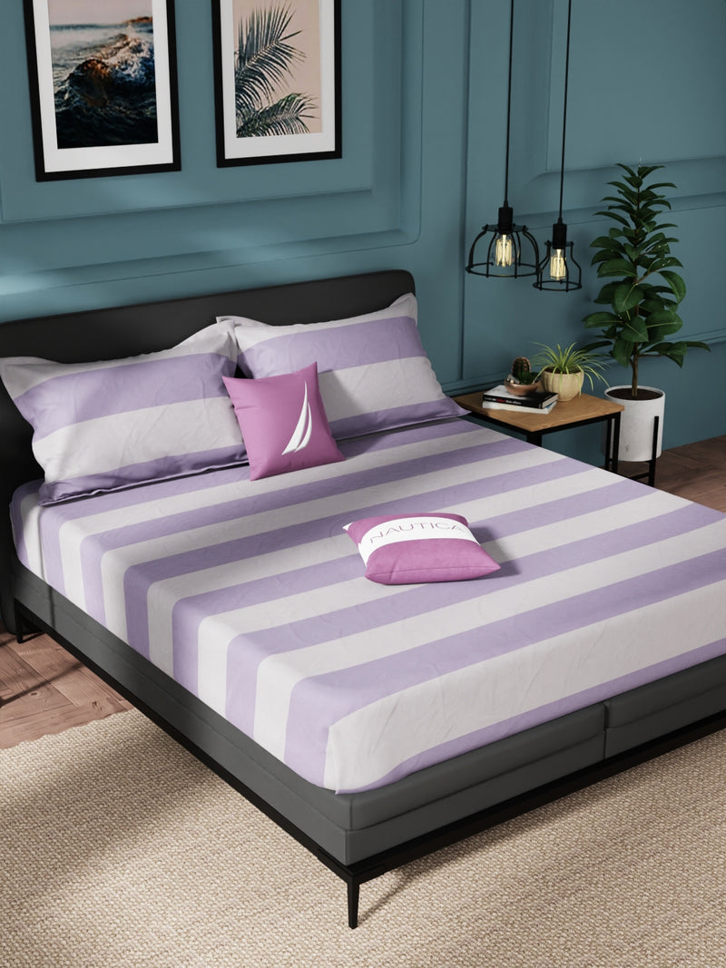 Super Soft 100% Cotton King Bedsheet And 2 Pillow Covers <small> (checks-purple)</small>