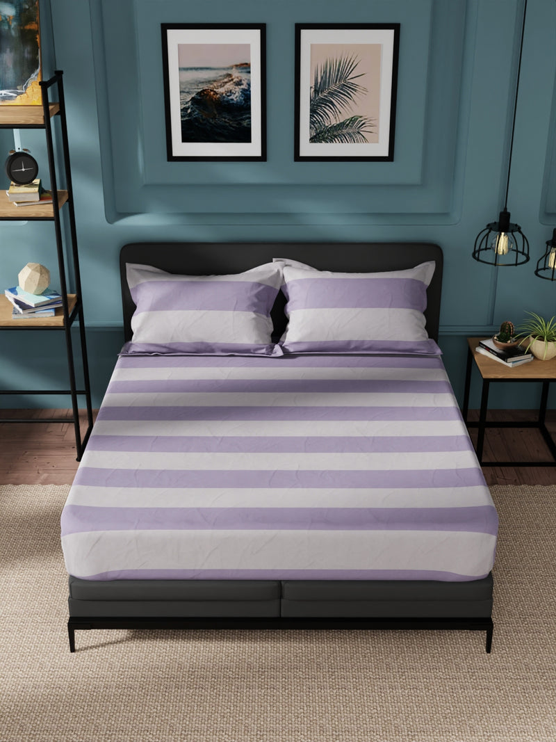 Super Soft 100% Cotton King Bedsheet And 2 Pillow Covers <small> (checks-purple)</small>