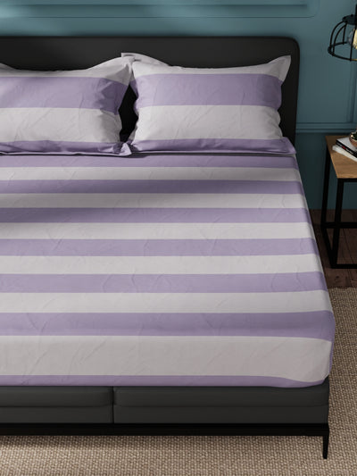 Super Soft 100% Cotton King Bedsheet And 2 Pillow Covers <small> (checks-purple)</small>