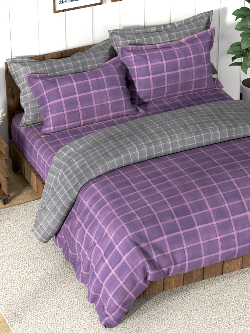 Super Soft 100% Cotton Double Comforter With 1 King Bedsheet And 2 Pillow Covers For All Weather <small> (checks-purple)</small>