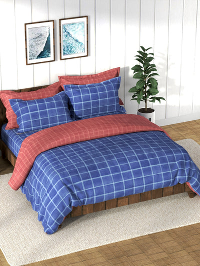 Super Soft 100% Cotton Double Comforter With 1 King Bedsheet And 2 Pillow Covers For All Weather <small> (checks-blue)</small>