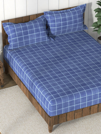 Super Soft 100% Cotton King Bedsheet And 2 Pillow Covers <small> (checks-blue)</small>