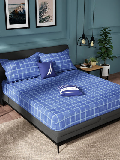 Super Soft 100% Cotton King Bedsheet And 2 Pillow Covers <small> (checks-blue)</small>