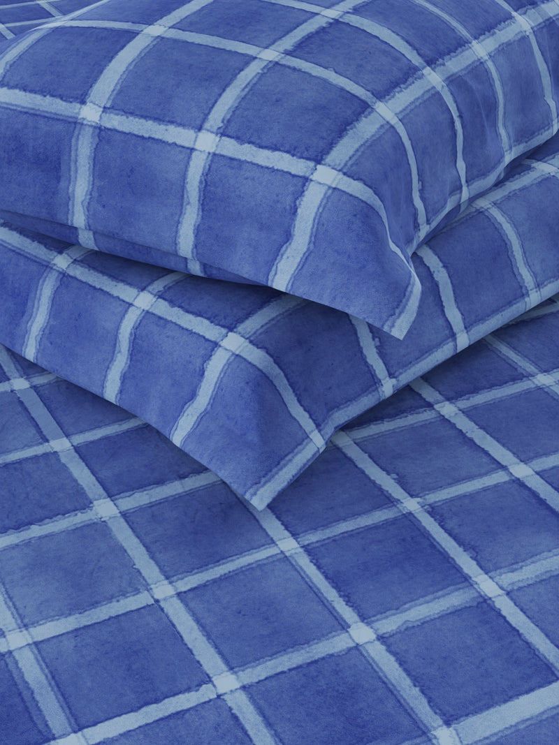 Super Soft 100% Cotton King Bedsheet And 2 Pillow Covers <small> (checks-blue)</small>