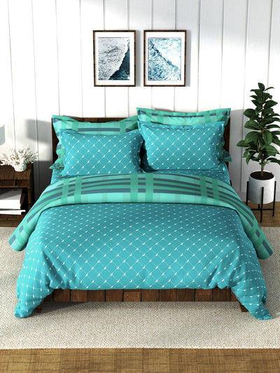 Super Soft 100% Cotton Double Comforter With 1 King Bedsheet And 2 Pillow Covers For All Weather <small> (stripe-sea green)</small>