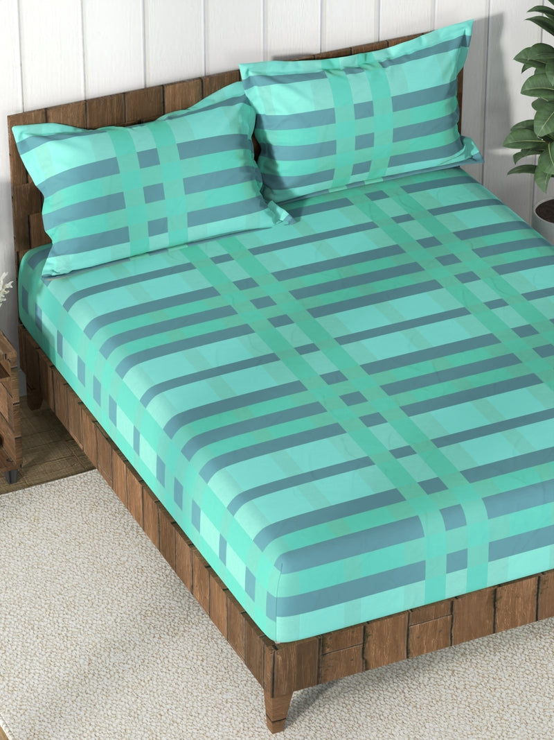 Super Soft 100% Cotton King Bedsheet And 2 Pillow Covers <small> (stripe-seagreen)</small>