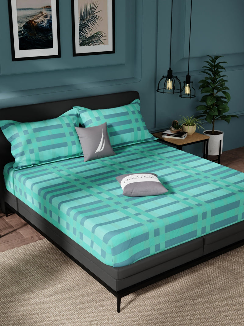 Super Soft 100% Cotton King Bedsheet And 2 Pillow Covers <small> (stripe-seagreen)</small>