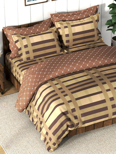Super Soft 100% Cotton Double Comforter With 1 King Bedsheet And 2 Pillow Covers For All Weather <small> (stripe-sand)</small>