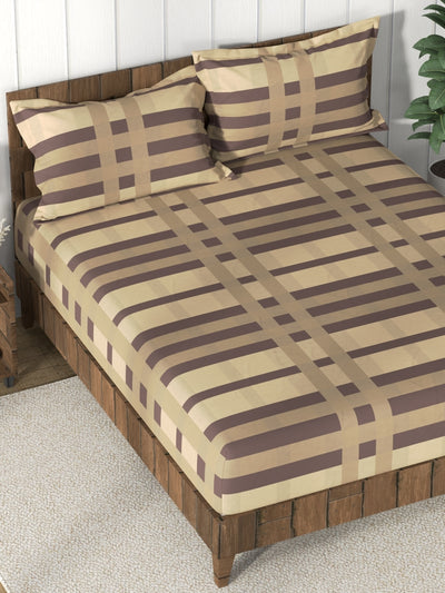 Super Soft 100% Cotton King Bedsheet And 2 Pillow Covers <small> (stripe-sand)</small>