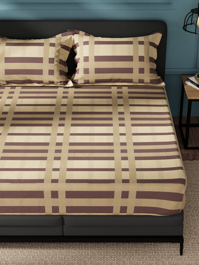 Super Soft 100% Cotton King Bedsheet And 2 Pillow Covers <small> (stripe-sand)</small>