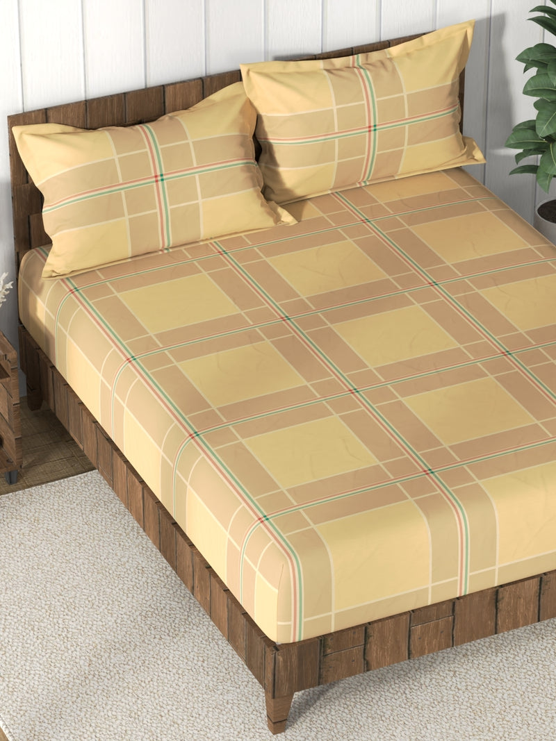 Super Soft 100% Cotton King Bedsheet And 2 Pillow Covers <small> (checks-taupe)</small>