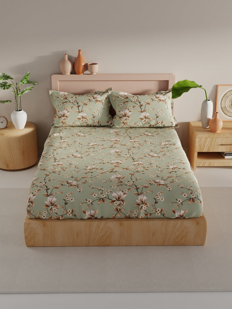 Bamboo Micro King Bedsheet With 2 Pillow Covers <small> (floral-sage)</small>