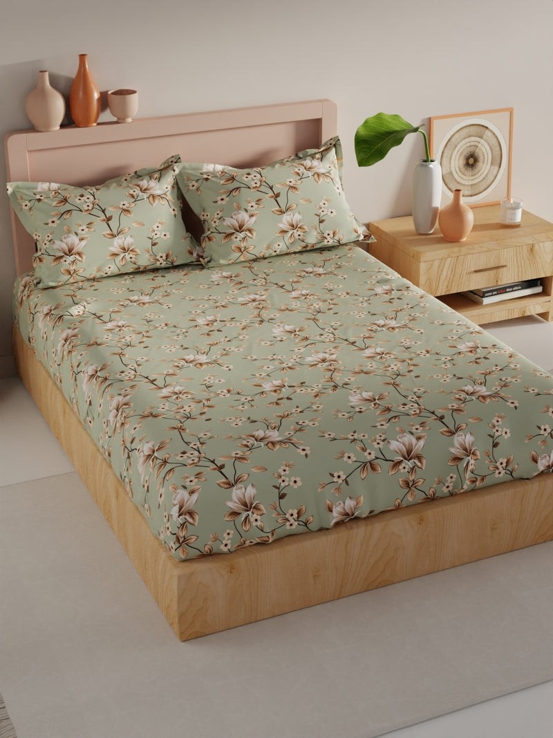 Bamboo Micro King Bedsheet With 2 Pillow Covers <small> (floral-sage)</small>
