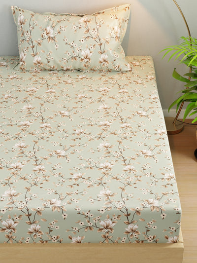 Extra Smooth Micro Single Bedsheet With 1 Pillow Cover <small> (floral-sage)</small>