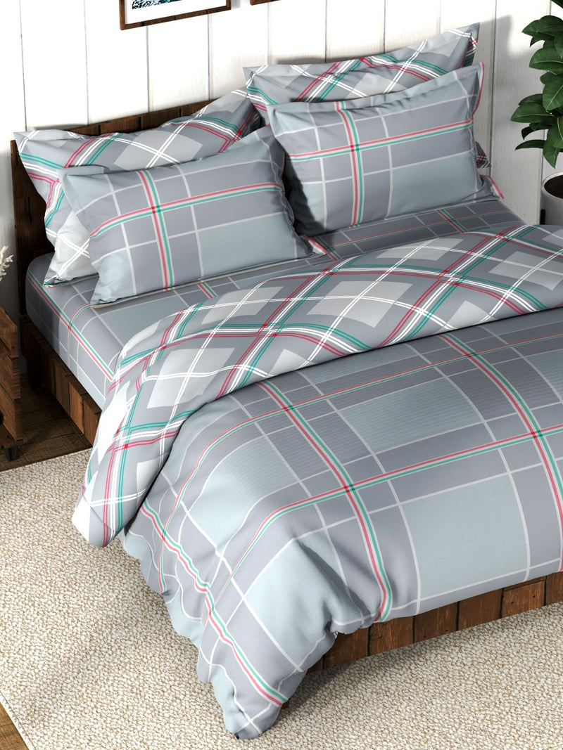 Super Soft 100% Cotton Double Comforter With 1 King Bedsheet And 2 Pillow Covers For All Weather <small> (checks-cool grey)</small>