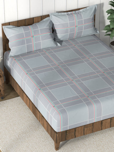 Super Soft 100% Cotton King Bedsheet And 2 Pillow Covers <small> (checks-coolgrey)</small>
